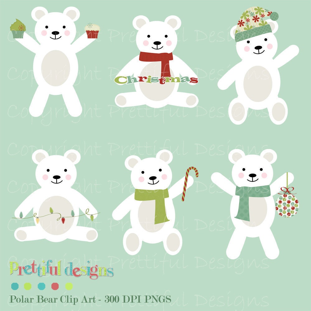 50% OFF SALE Christmas Polar Bear Clip Art for Digital Scrapbooking, Invitations, Paper Goods, Card Making - Christmas Morning (168) Il_570xn