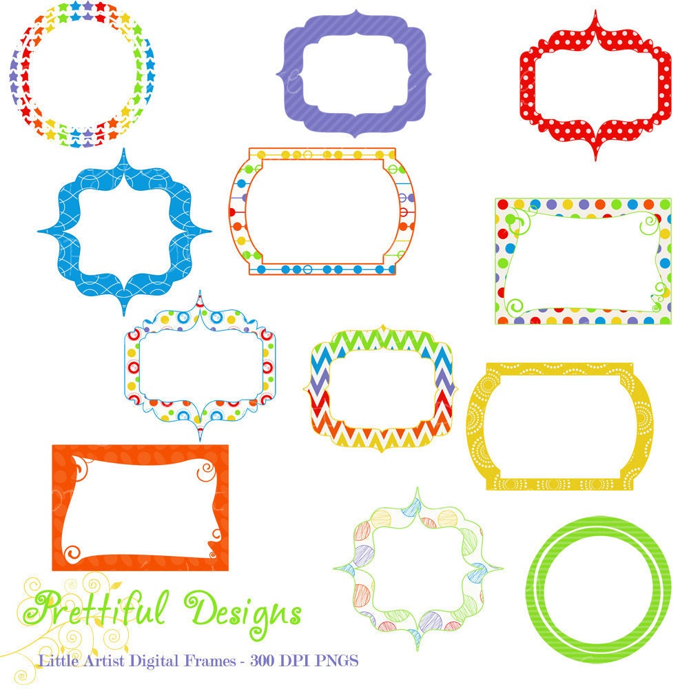 50% OFF SALE Digital Frames Clip Art Rainbow Hued Commercial Use Instant Download Little Artist (354) Il_570xn