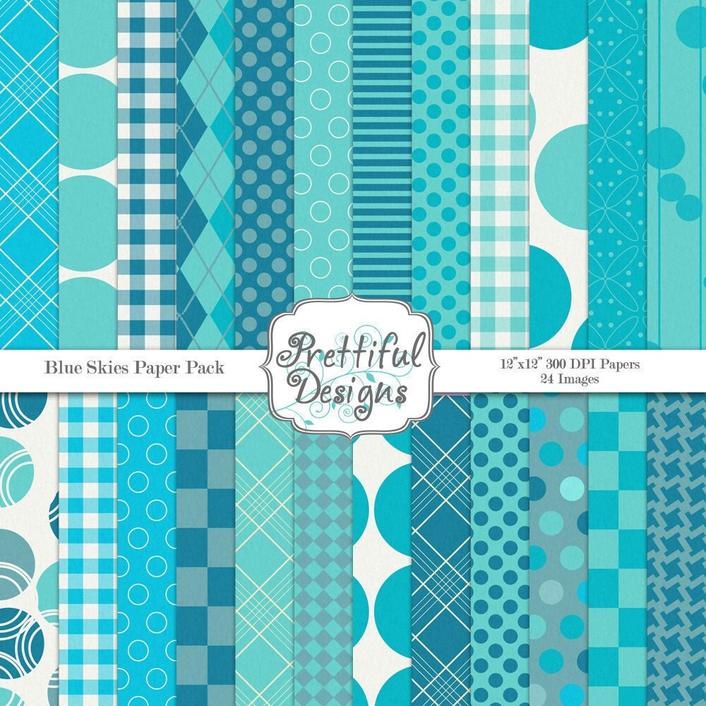 50% OFF SALE Digital Paper Pack - Personal and Commercial Use - Blue Skies (204) Il_570xn