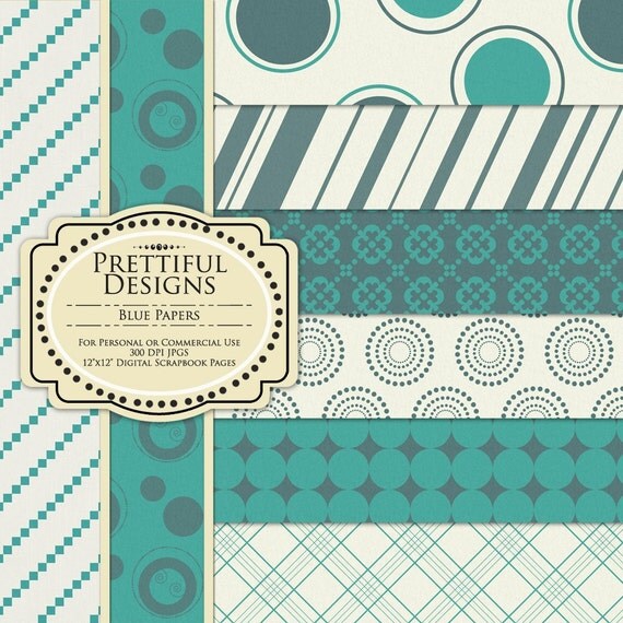 50% OFF SALE Digital Paper Pack - Personal and Commercial Use - Blue (20) Il_570xn