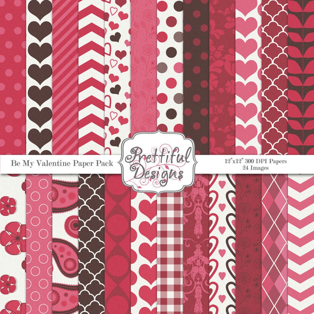 50% OFF SALE Digital Scrapbooking Papers - Be My Valentine (126) Il_570xn