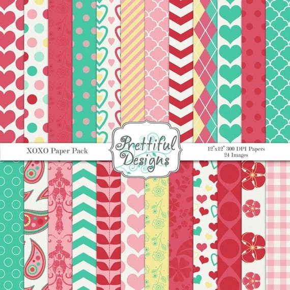 50% OFF SALE Digital Scrapbooking Papers - XOXO (124) Il_570xn