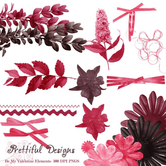 50% OFF SALE Be My Valentine Flower and Ribbon Digital Elements - Personal or Commercial Use (215) Il_570xn
