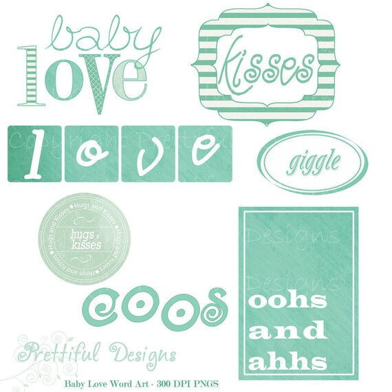 50% OFF SALE Baby Love Sayings Digital Scrapbooking Clip Art - Coral Reef (284) Il_570xn