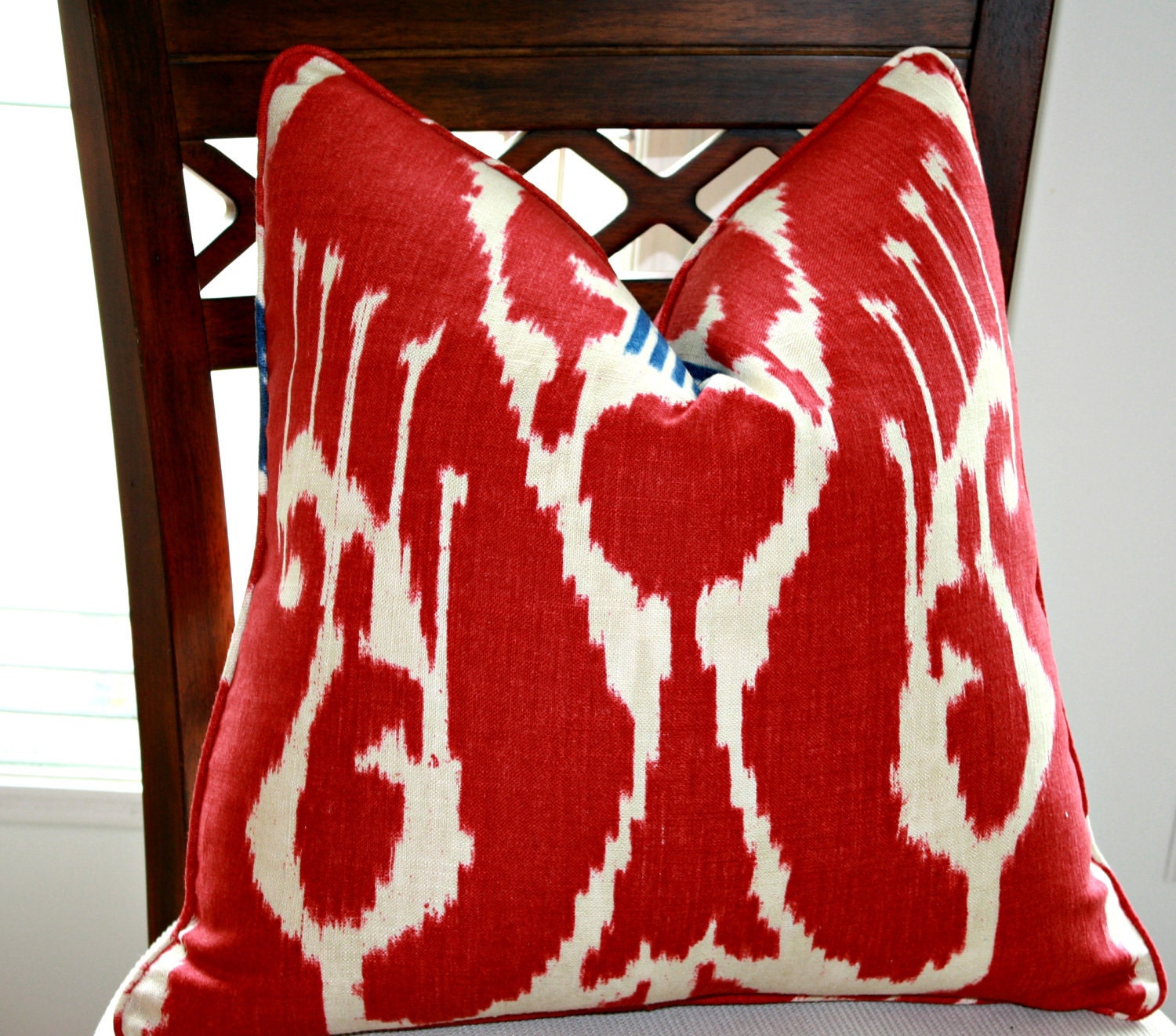 Ikat Pillow Cover Covington Magnificat in Blue and Red