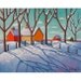 ORIGINAL Painting Folk Art Winter Snow Trees Modern Abstract Graphic Landscape Contemporary Artwork by Cathy Horvath Buchanan 16x20