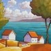 ORIGINAL PAINTING Modern Ocean Road Folk Art Cottage Seaside Trees Landscape Abstract Artwork by Cathy Horvath Buchanan 18x24