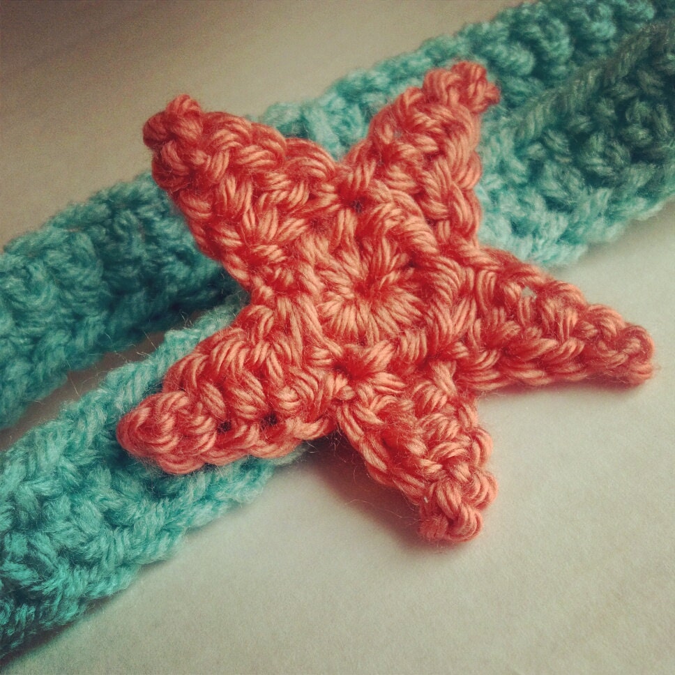 Newborn Crochet Mermaid Tail and Shell Top - Aqua With a Coral Accent - Made to Order - Photography Prop