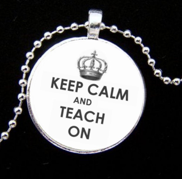Round Silver Keep Calm and Teach On (352) Pendant Necklace