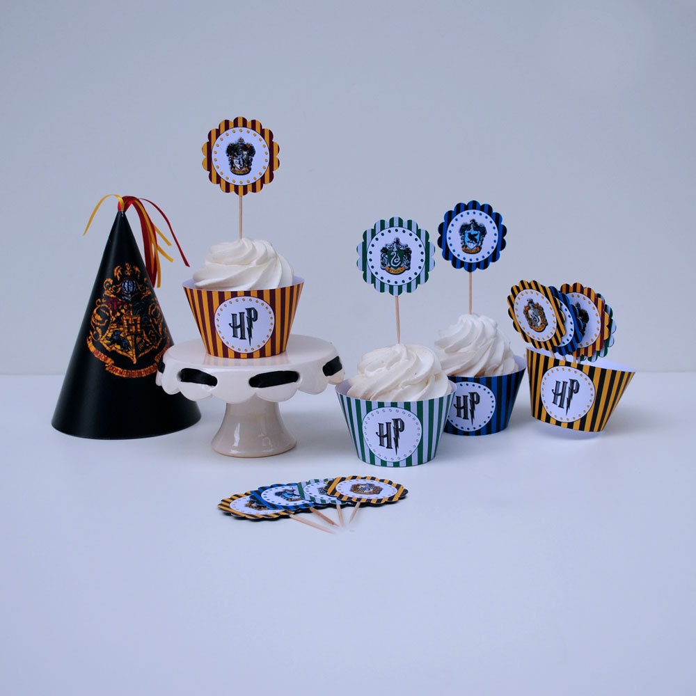 DIY Printable Harry Potter Inspired Cupcake Party Kit (Toppers, Wrappers & Hat) PDF File