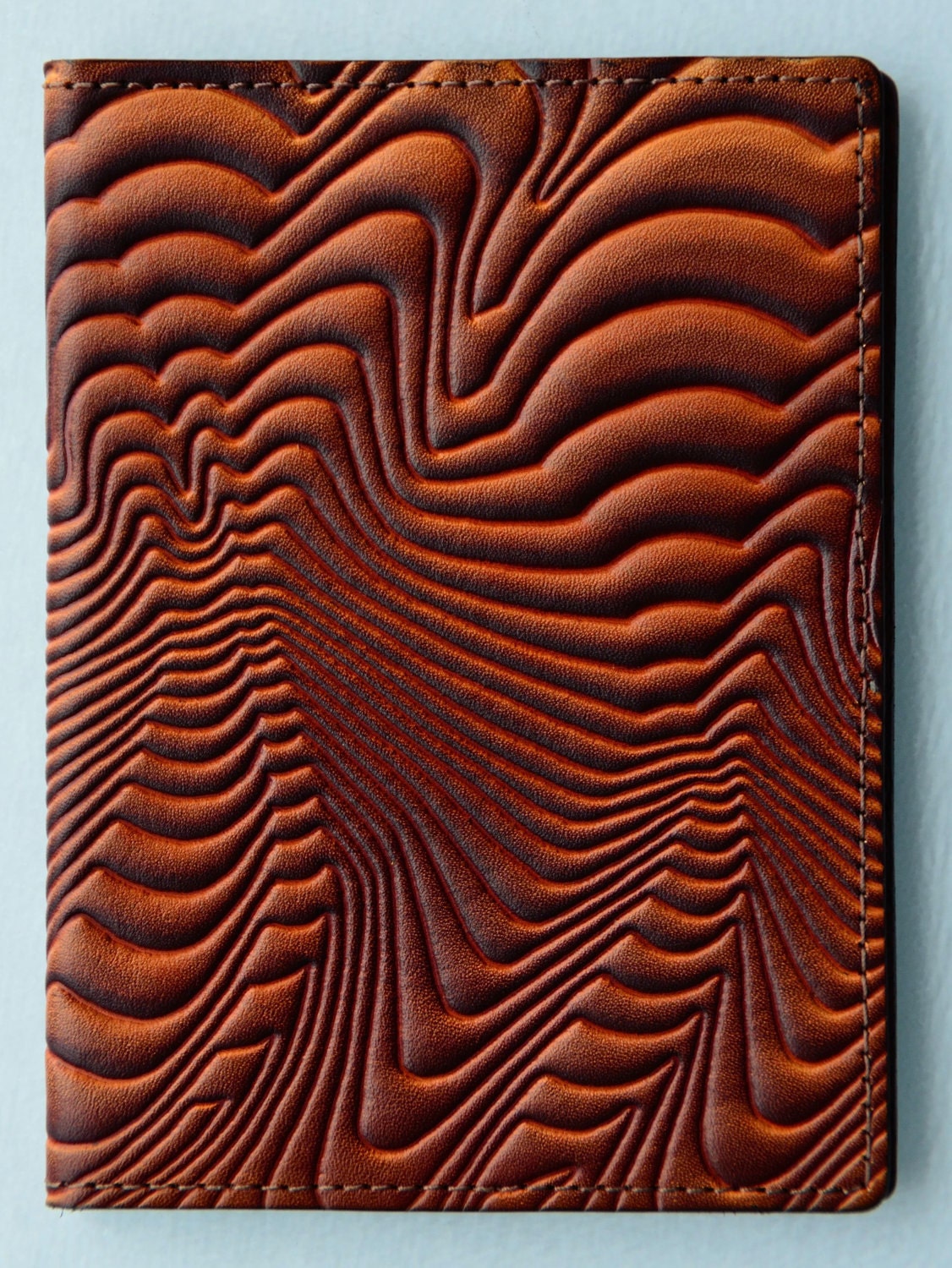 Leather Passport Case /wave pattern /dark british tan