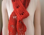 Hand crochet lacy scarf neckwarmer red boho gypsy
