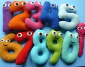 Handmade soft toy number set 0 to 9, large 9inch / 23 cm, safe for all ages.