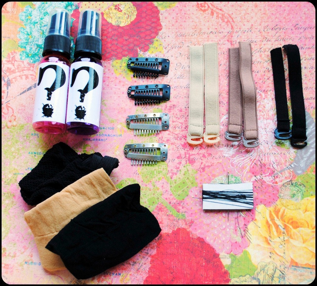 Wig Care Set // Hair Perfume, Shampoo Mist, Wig Clips, Straps, Needle, Thread, Wig Cap and Bag