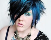 SALE - BLACKBIRD wig // Jet Black, Blue Raspberry Blue and Purple-ish Blue // Straight Short / Medium Layered Wig