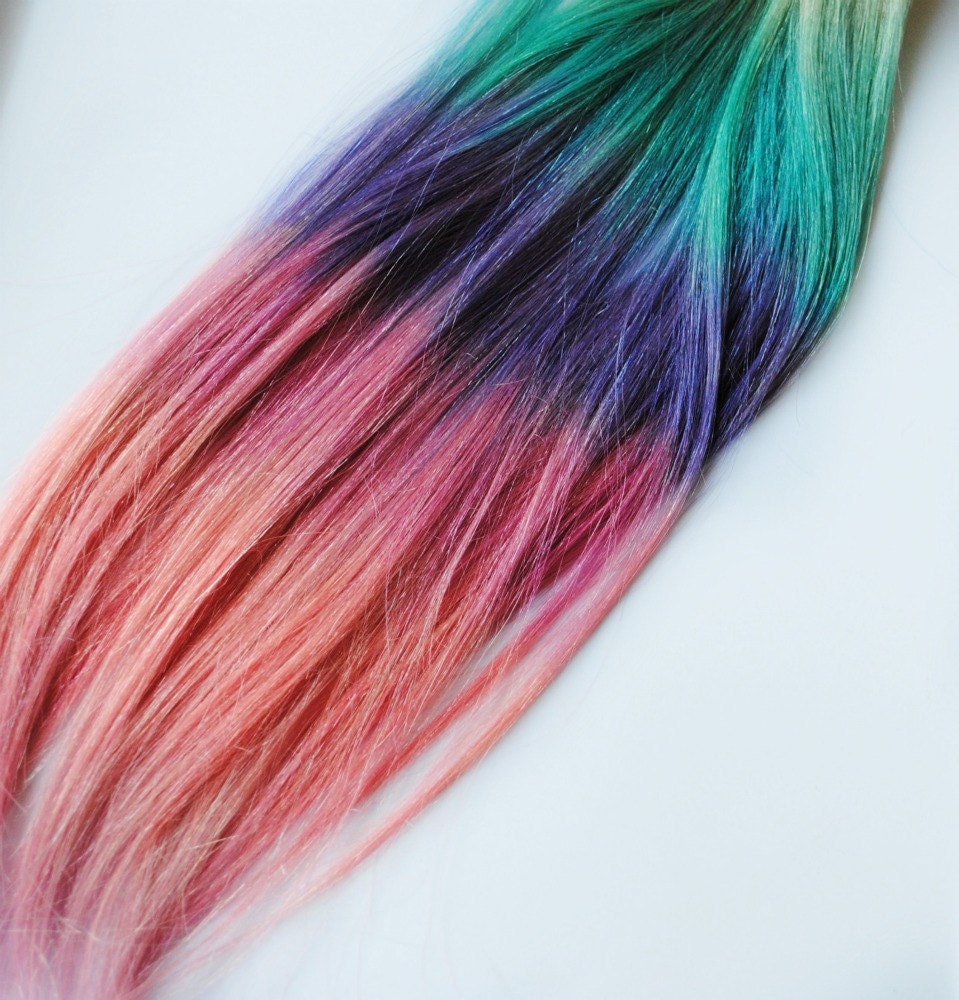 AZTEC PASTEL TRIBAL Inspired - Human Hair Extensions - Dip Dyed Tips / Tie Dyed Clip Ins // Blonde Peach Blue Purple Pink / Ombre Rainbow