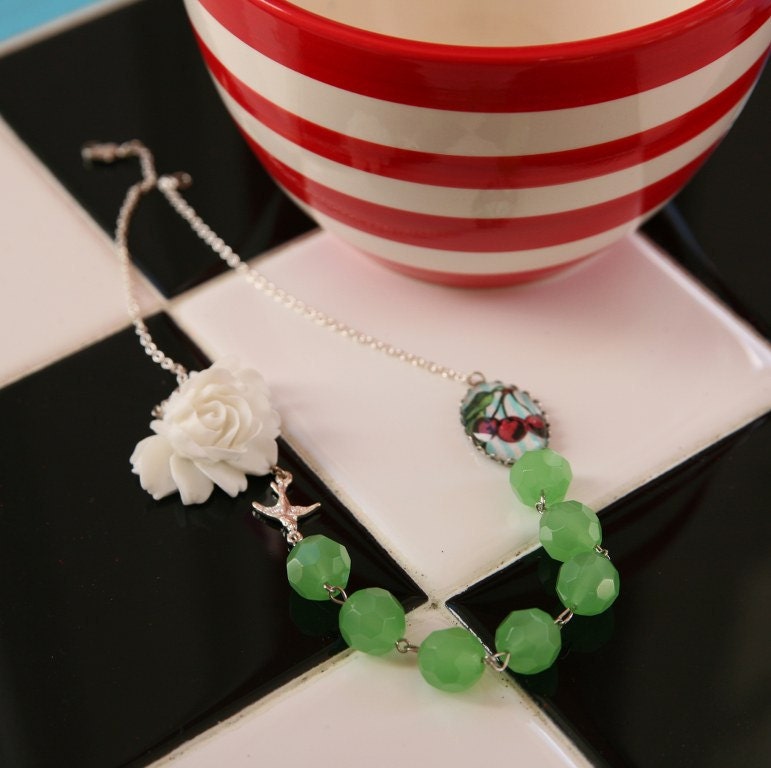 Retro Cherries Asymetrical Necklace