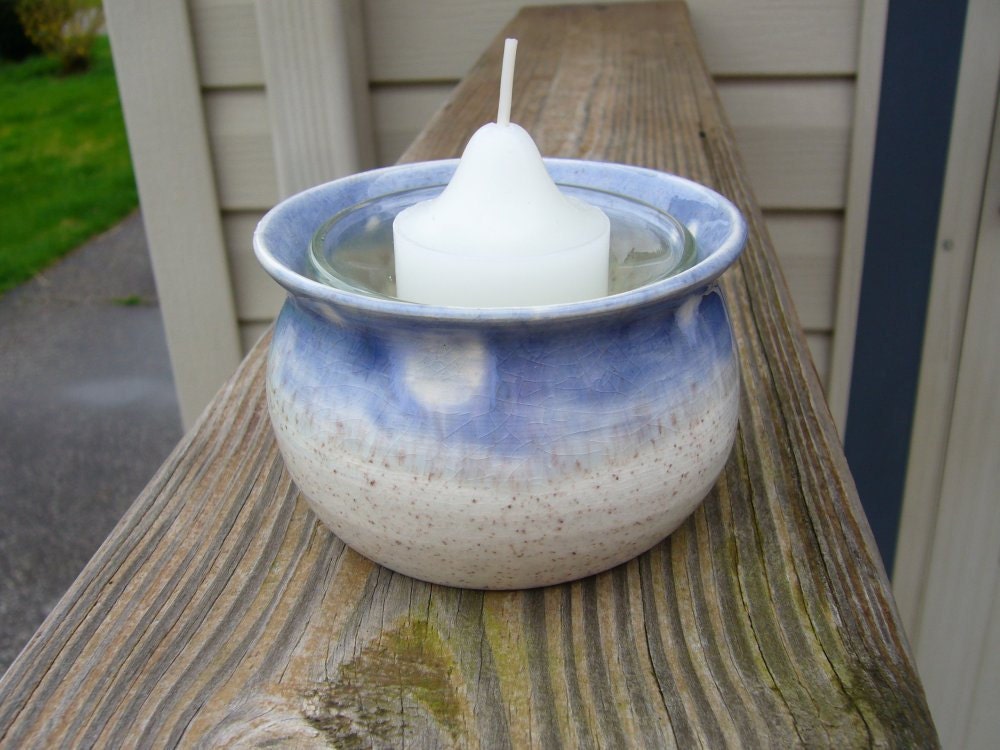 Blue Pond Waters Small Ceramic Pot Or Votive Holder