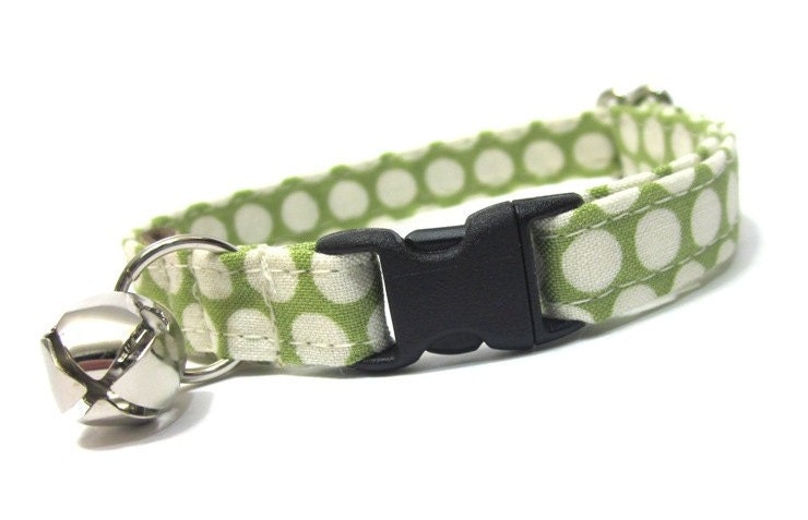 Polka Dot Cat Collar- Green Dots