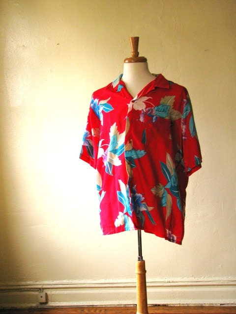 VINTAGE 1980s Mens Hawaiian Print Shirt