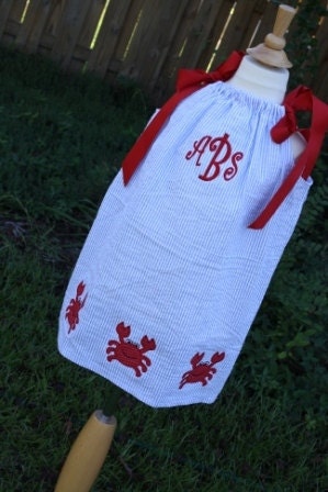 Crab trio pillowcase dress with monogram