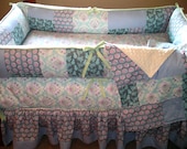 4 piece Custom Crib Bedding Set (Patchwork Bumpers, Ruffled Skirt, Sheet, Patchwork Blanket) Soft and Feathery Fabric Pallet