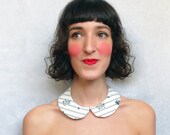 Peter Pan collar movable, cotton white with stripes and flowers