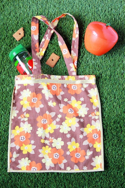 Tote bag vintage seventies orange, yellow