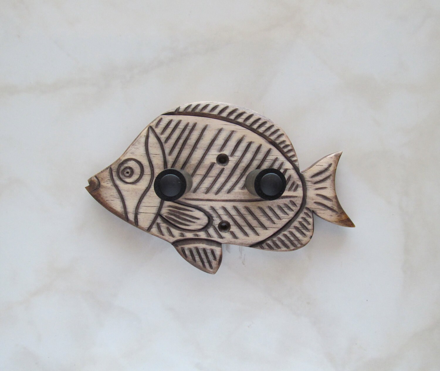 Unique hand carved ukulele wall mount hanger, brown trigger fish.