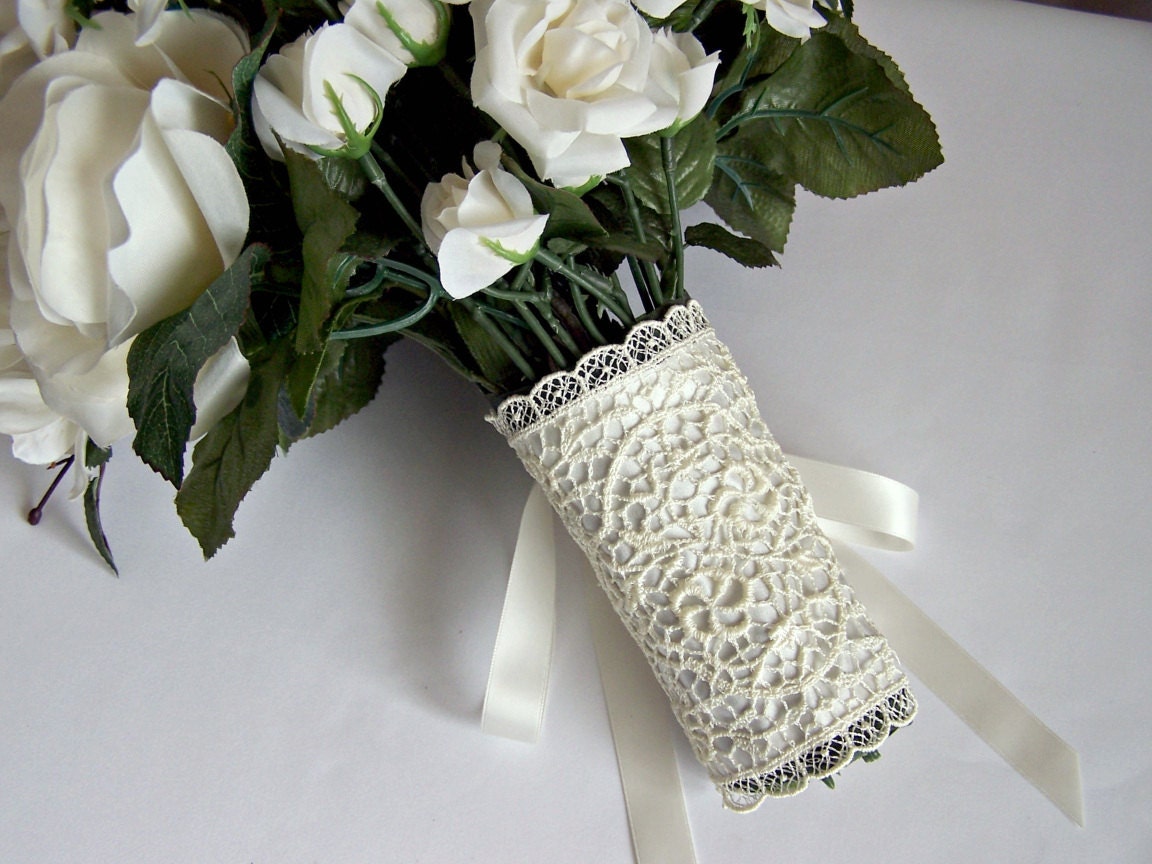 Lace bridal bouquet wrap corset style ivory