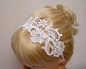 Phalenopsis lace headband with crystals white