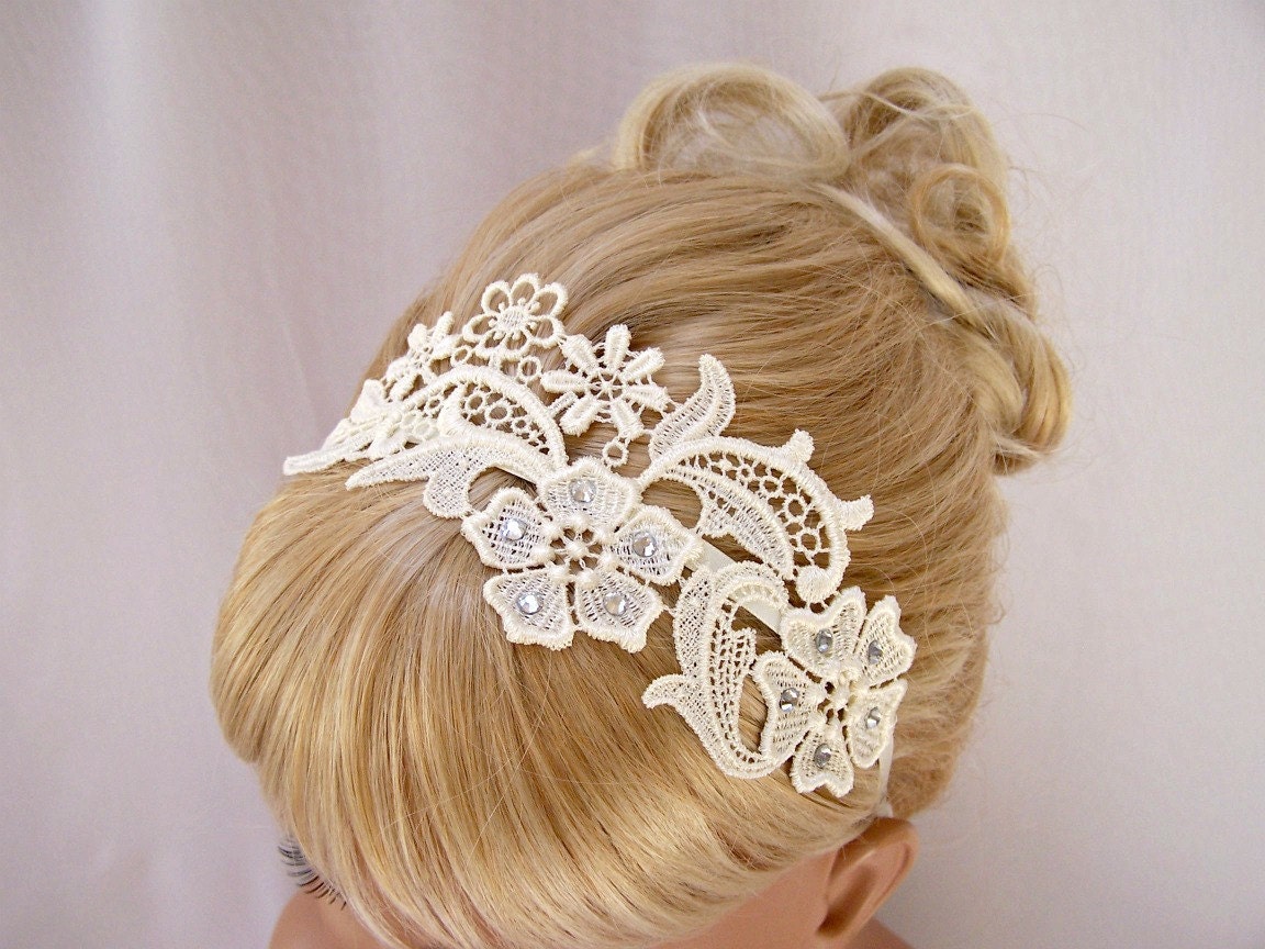 Phalenopsis ivory lace crystal headband