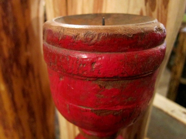 Reserved for Amy FREE SHIPPING Red Antique Bedpost Candle Holder