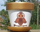 Four Inch Owl Flower Pot, Terra Cotta - EllensClayCreations