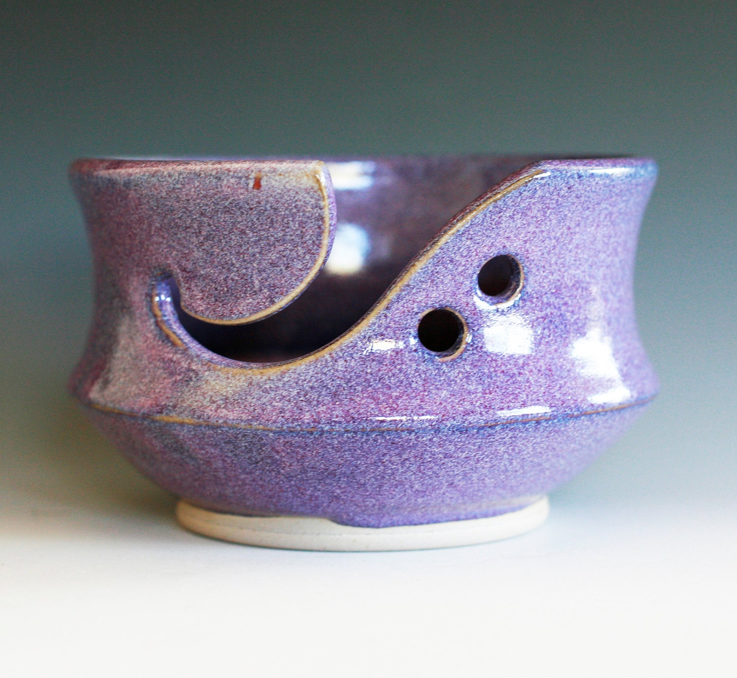 Purple Yarn Bowl, READY TO SHIP, handmade stoneware pottery,handmade ceramic yarn bowl, in stock