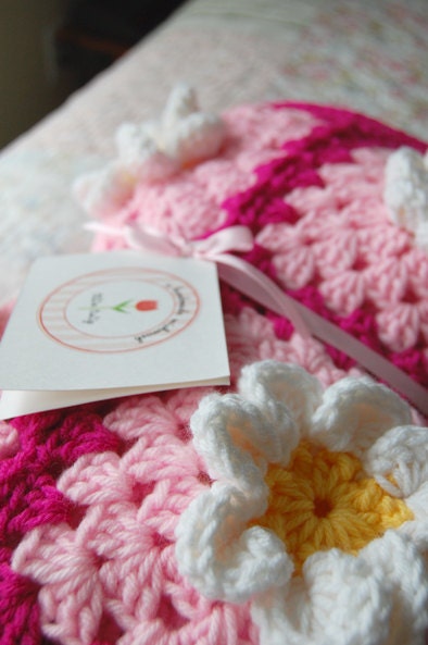 Daisy Flower Pink Granny Square Patchwork Baby Granny Square Afghan Blanket Baby Shower Gift