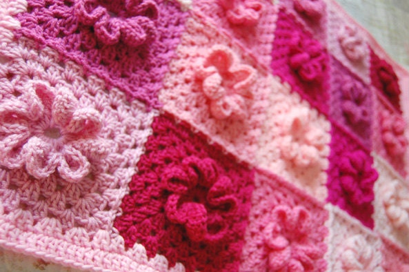 RESERVED Custom Order - Pink Flower Patchwork Baby Afghan - Baby shower gift - Gift for your little girl