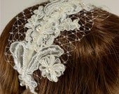 Wedding Headband, Ivory Lace Headband, Bridal Accessory, Bridal Fascinator, Wedding Veil, Swarovski Crystals, Swarovski Pearls