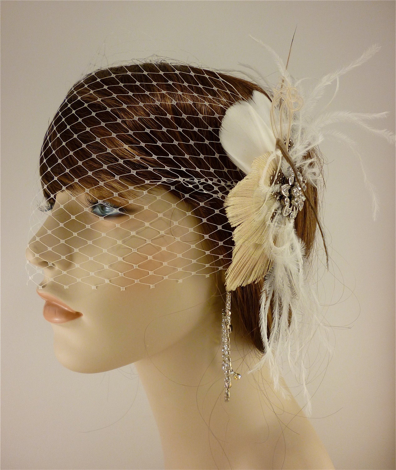 Bridal Feather Fascinator, Bridal Fascinator, Feather Fascinator, Fascinator, Hair Clip, Wedding Veil, Bridal Veil