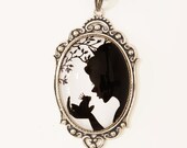 The Magical Kiss --Silhouette  Large Wearable Art Cameo Necklace