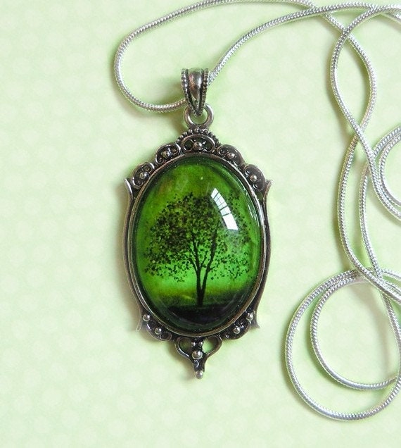Emerald Bewitched -- Wearable Art Cameo Necklace-Valentine's Gift