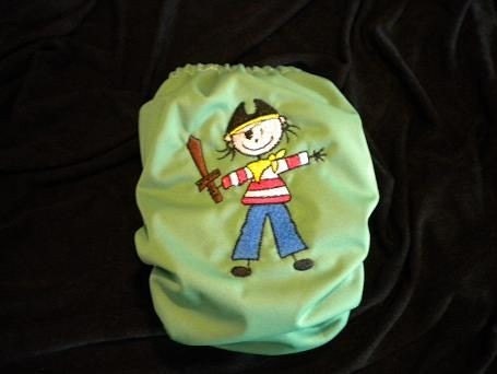 Cute Pirate embroidered cloth diaper