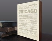 Chicago Neighborhood Wood Block Print