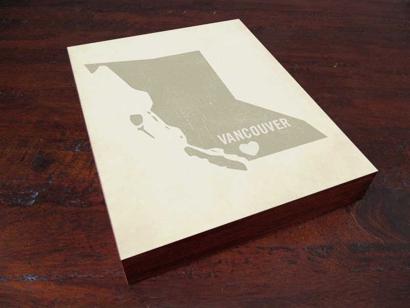 I Love Vancouver Wood Block Art Print - Canada City State Heart