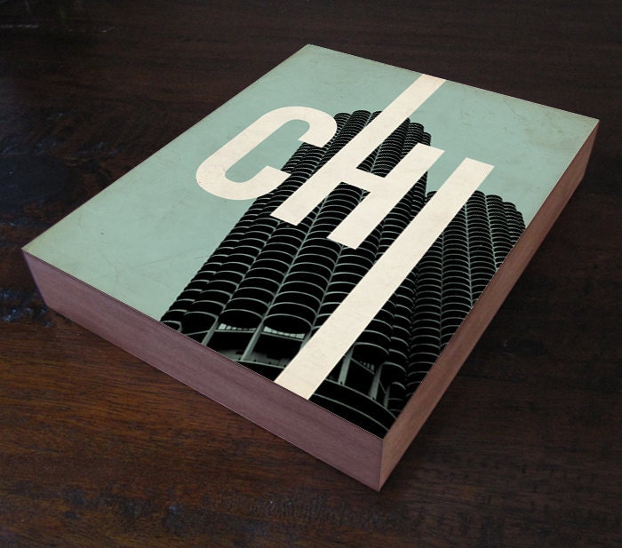 Chicago CHI - Wood Block Art Print
