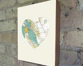 San Francisco California Art City Heart Map - Wood Block Art Print