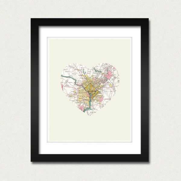 Washington DC Art City Heart Map - 8x10 Art Print