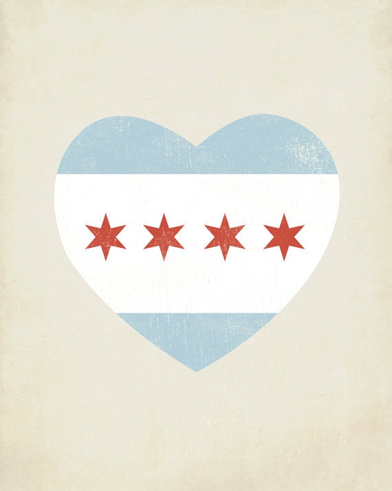 Chicago Flag Heart 8x10 Art Print