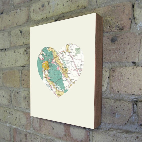 San Francisco California Art City Heart Map - Wood Block Art Print