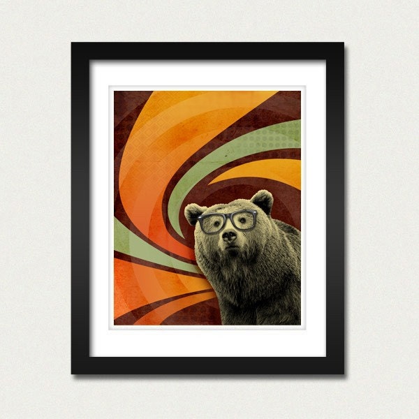 The Book Smart Bear with Glasses 8x10 Art Print - Swirl